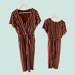 Lily Black striped romper with belt tie